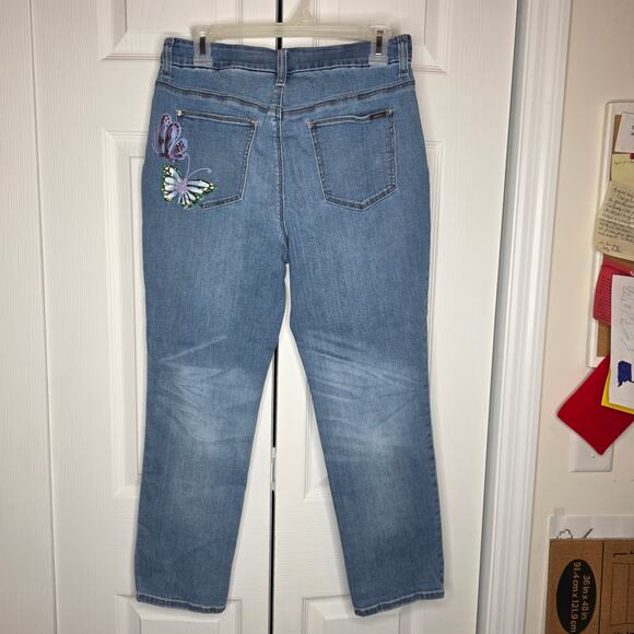 Chico's So Slimming Painted Butterfly Girlfriend Cropped Jeans Sz Small - Picture 5 of 14